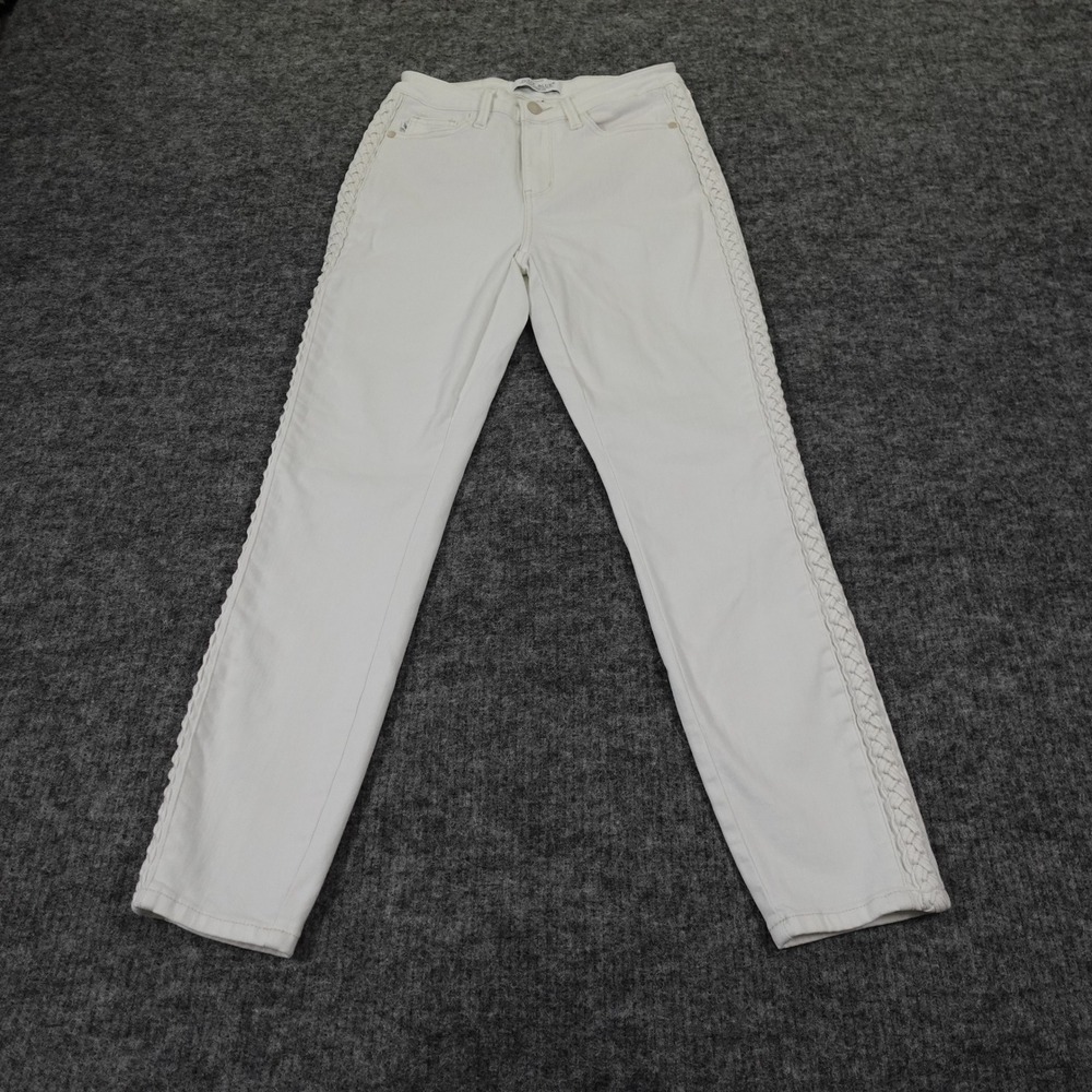 Judy Blue Jeans Womens 7/28 White Relaxed Fit Braided Side Stretch Denim JB88782